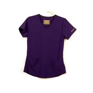 Barco Skechers Scrub Top Womens Size‎ XS Purple Short Sleeve 3 Pockets Stretch